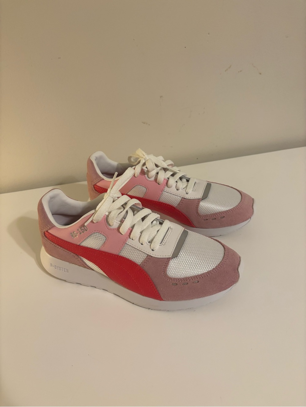 Puma RS-150 Women’s Sneakers Size 7.5 Pink Suede White Red Retro Running Shoes